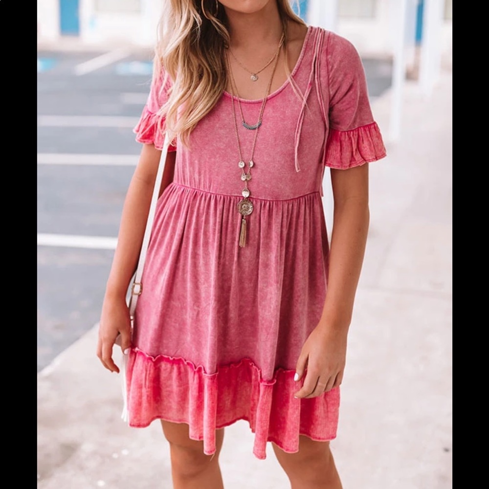 Pink Babydoll Mineral Wash Dress Small
